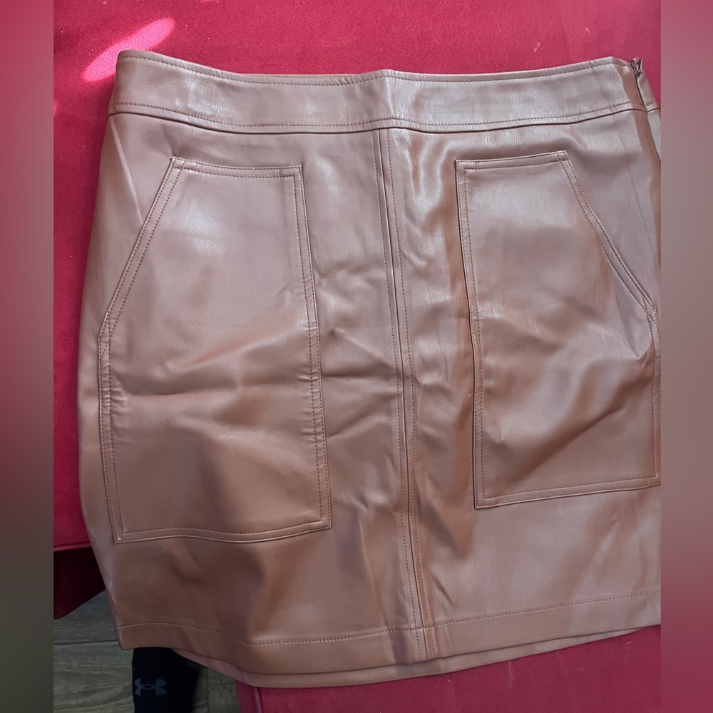 LOFT Tan fake Leather Mini Skirt